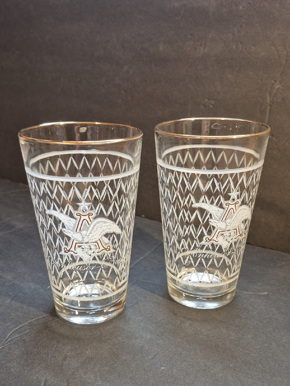 2 Anheuser-Busch Eagle Logo Etched Lattice Design With Gold Accents